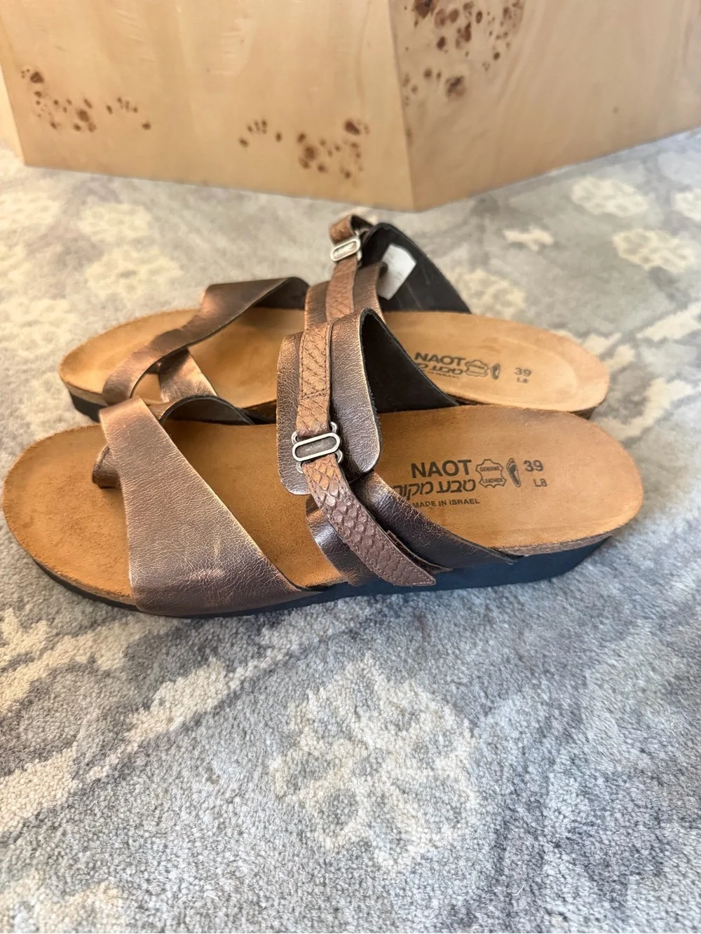 NWT Naot Jessica Copper and Coffee Leather Slide Sandals
